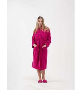 Ender Home Bornoz Şalyaka Model İki Cepli Kemerli Pamuklu Bukle Bornoz L/XL-Fuşya