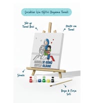 Anneler Günü Kutlu Olsun Yazılı Eğitici Boyama Tuvali Şövaleli Boya Seti 20x20 cm