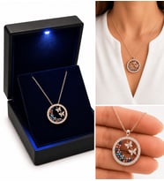 925 Ayar Gümüş Renkli Taşlı Yuvarlak Kelebek Yuvası Kadın Kolye - Premium Işıklı Hediye Kutusunda