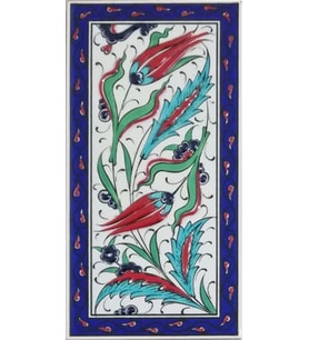 Armada Çini 10x20 Cm ED 225 Kobalt Çerçeveli iki lale El dekoru Karo