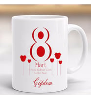 88 Mart Dünya Kadınlar Günü İsimli Hediyelik Kupa Kişiye Özel Güllü-