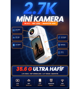 Blue Inter Smart Panora Aksiyon Kamera Döner Lensli Ekranlı Taşınabilir Vlog Kamerası Mini Spor Kamerası