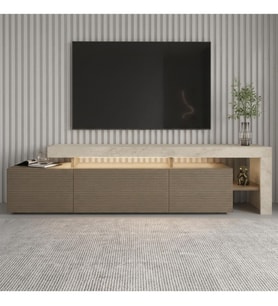 Beliz Modern LED Işıklı 3 Kapaklı, Raflı TV Sehpası – 192 cm