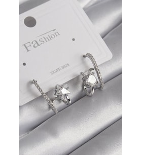 Pirinç Gümüş Renk Zirkon Taşlı Kadın Küpe - TJ-BKP8620
