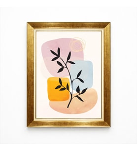 Tablore Gold Çerçeveli Soyut Yaprak Kanvas Tablo - Modern Bohem Pastel Tonlar Duvar Dekoru