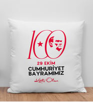 BK Gift 29 Ekim Tasarımlı Beyaz Kırlent Yastık-3, 29 Ekim Hediyesi, Trend Yastık, 100.Yıl Hediyesi