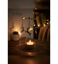 Kişiye Özel İsimli Dönen Mumluk Ren Geyiği Figürlü Altın Metal Tealight Mum Tutucu Yılbaşı 15 cm