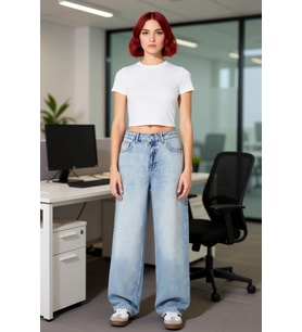 Kadın Açık Bol Kesim Normal Bel Denim Pantolon Fonksiyonel Dayanıklı Kaliteli Konforlu Şık