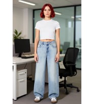 Kadın Açık Bol Kesim Normal Bel Denim Pantolon Fonksiyonel Dayanıklı Kaliteli Konforlu Şık