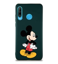 Huawei P30 Lite Soft Premier Kapak Mickey Mouse-D Tasarımlı Silikon Kılıf - Yeşil (Şeffaf)