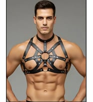 Erkek Siyah Yıldız Tasarımlı Deri Görünümlü Göğüs Harness 503