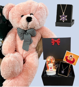 Premium Hediye Seti - Büyük Boy Pembe Peluş Ayıcık ve Fotoğraflı Hediye Kutusu (Model 5)