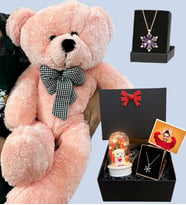 Premium Hediye Seti - Büyük Boy Pembe Peluş Ayıcık ve Fotoğraflı Hediye Kutusu (Model 5)