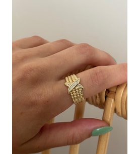 Dört Sıra X Desenli Gold Yüzük