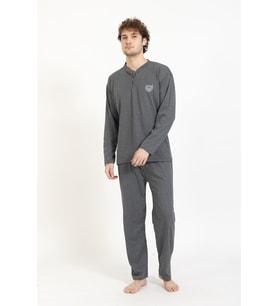 Lukitus Büyük Beden Battal Pamuklu Erkek Pijama Takımı (Füme)