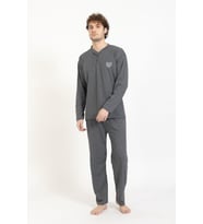 Lukitus Büyük Beden Battal Pamuklu Erkek Pijama Takımı (Füme)