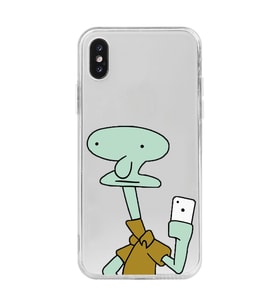 Iphone X ve XS Uyumlu Squidward Selfie Tasarımlı Şeffaf Telefon Kılıfı
