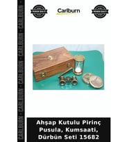 Özel Üretim Dekoratif Koleksiyon Vintage Ahşap Kutulu Pirinç Pusula,Kumsaati,Dürbün Seti 15682