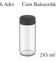 Cam Baharatlık Seti 245 ml, Siyah Kapaklı, 6 Adet