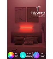 Şerit LED Köşe Led Lambader Aplik Gece Lambası Yatak Üstü Çok Özellikli 16 Renkli 4 Animasyonlu Kkırmızı