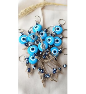 Nazar Boncuk Anahtarlık Mavi 10 Adet Kötü Göz Kovucu Nazar Hand Made Hasır Nazarlı Anahtarlık