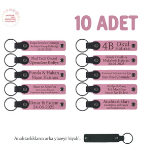 Pembe & Siyah, Seramik Atölyesi Mezuniyetine Özel 10'lu Set, Kişiselleştirilebilir Hediye Anahtarlık