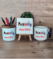 Psikolog Hediye Sepeti Kupa Bardak T Kulplu, Kalemlik ve Dekoratif Taş Psikoloğa Hediye (Model 2)