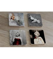 Marilyn Monroe Fotoğrafları Doğal Taş Bardak Altlığı 4'lü set - Natural Stone Coasters