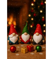 3 lü Set Noel Cüceleri El Boyama Biblo 13 Cm – Premium Yılbaşı Dekor Koleksiyonluk Hediye