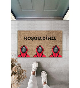 Dormot Modern Dijital Baskı - Squid Game Dizi - Mizah Kapı Önü Paspası 70x45cm (Bej)