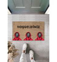 Dormot Modern Dijital Baskı - Squid Game Dizi - Mizah Kapı Önü Paspası 70x45cm (Bej)