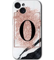 İphone 15 Plus Kılıf HD Desen Baskılı Kılıf - Pembe Mermer Desenli O Harfi