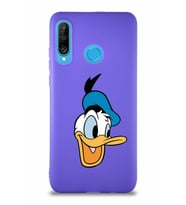 Huawei P30 Lite Soft Premier Kapak Donald Duck-A Tasarımlı Silikon Kılıf - Mor (Şeffaf)