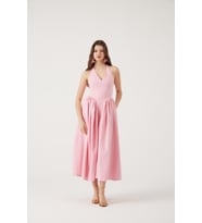Boyundan Bağlamalı Bele Oturan Uzun Ophelia Elbise Sarı (Pembe)