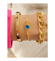 Altın Kaplama 3 lü Kombin Bileklik Seti Gold Renk Kadın Zincir Bilezik Künye Asansör Pandora