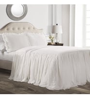 Decor Fırfırlı Etek Yatak Örtüsü Beyaz Vintage Şık Çiftlik Evi Tarzı Hafif 3 Parça Set, Queen