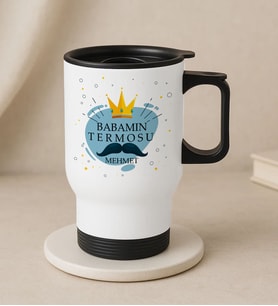 BK Gift Kişiye Özel Babalar Günü Tasarımlı Kulplu Beyaz Çelik Bardak Termos Mug 450ml-2, Babalar Günü Hediye, Babaya Hediye (Metal)