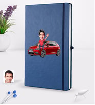 BK Gift Kişiye Özel Plakalı Erkek Seat Leon FR Karikatürlü Lacivert Termo Deri Defter 16x24cm Model 1