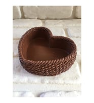 Dekoratif Örgü Desenli Kalp Beton Saksı Açık Kahve 10*14*4 Cm