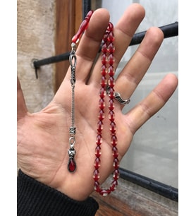 Sürmeli Bordo Renk Beyzi Kesim Toz Kehribar Tesbih