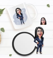 BK Gift Kişiye Özel Kadın Patron Karikatürlü Beyaz Kupa ve Ahşap Bardak Altlığı Hediye Seti-4