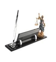 AVUKAT THEMİS BİBLOLU OFİS MASA İSİMLİK SUBLİMASYON BASKILI FÜME KRİSTAL MASA İSİMLİĞİ GÜMÜŞ SET