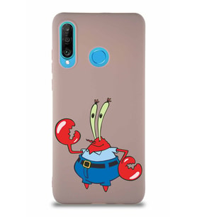 Huawei P30 Lite Soft Premier Kapak Bay Yengeç Tasarımlı Silikon Kılıf - Pudra (Şeffaf)