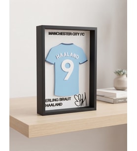 Riva Self Erling Haaland Manchester City 3D Duvar Tablosu - Futbolcu İmza Tasarımlı Dekoratif Çerçeve