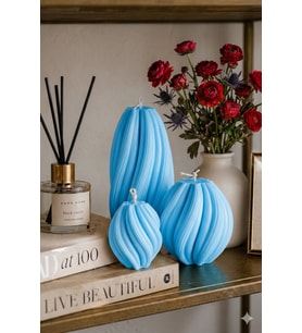 Spiral Rüya Mum 3'lü Set - Mumelia Candles Doğal Soya, El Yapımı, Dekoratif - Mavi