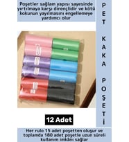 Evcil Hayvan Gezdirme Tuvalet Eğitim Yırtılma Dayanıklı Hijyenik Köpek Kaka Poşeti 12 Rulo 180 Poşet