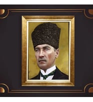 Altın Varaklı Çerçeveli Paspartulu Atatürk Tablo nl02A769 (Gold)