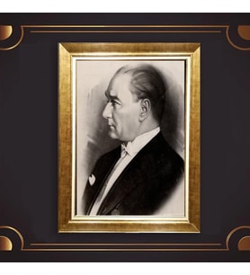 Özel Seri Paspartulu Çerçeveli Atatürk Tablo l129 (Gold)