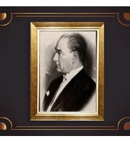 Özel Seri Paspartulu Çerçeveli Atatürk Tablo l129 (Gold)