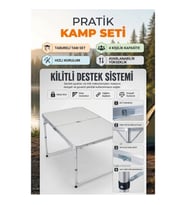 4 Kişilik Ayarlanabilir Katlanabilir Kamp Masası ve Tabure Seti 50-65 cm Yükseklik